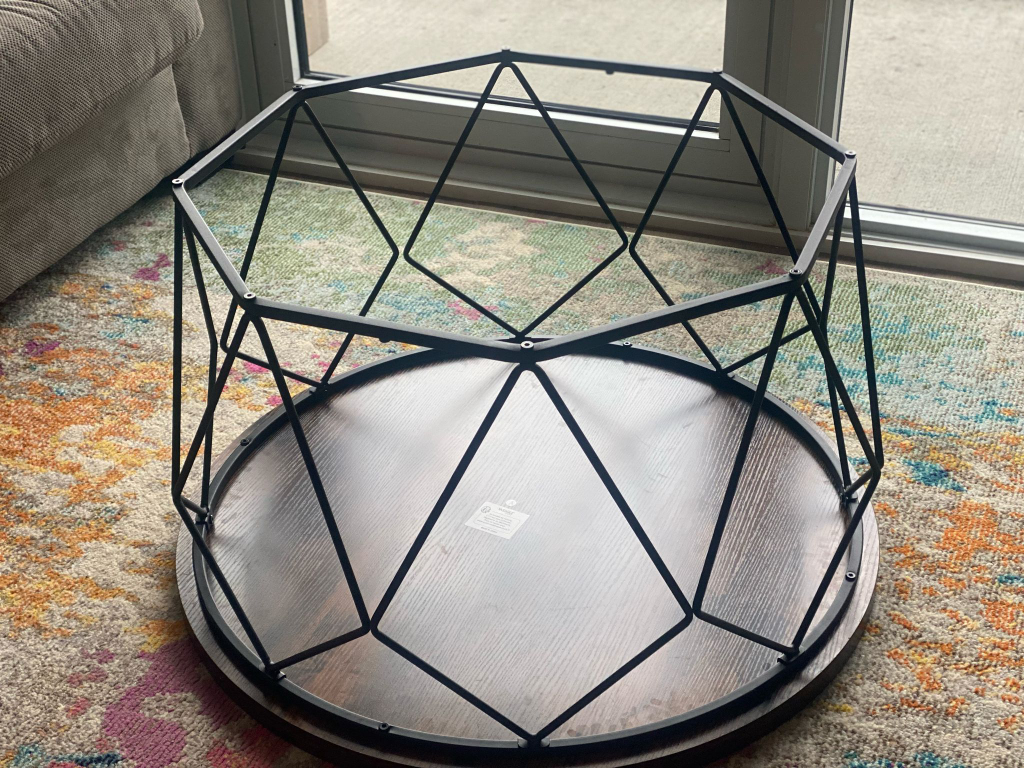 Round Coffee Table with Geometric Metal Base - photo 3