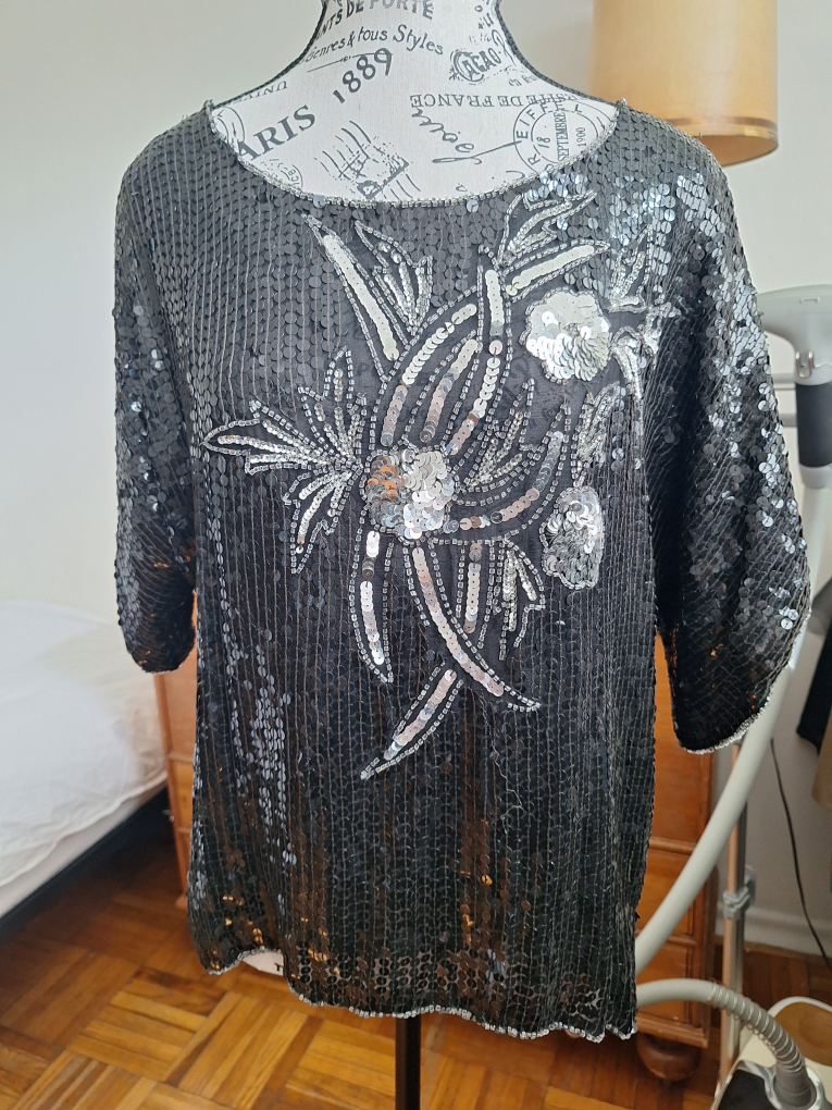 Vintage Black Sequin Top