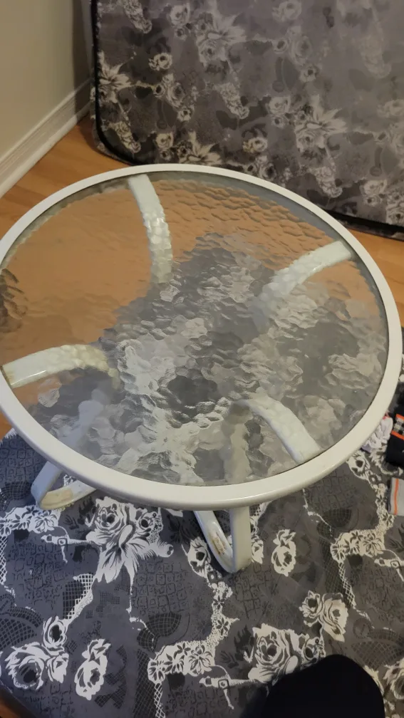 White Metal and Glass Round Side Table thumbnail