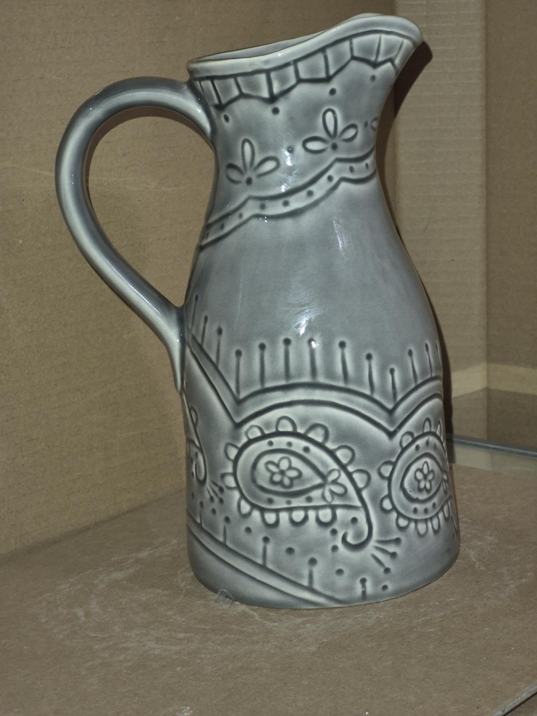 Grey Ceramic Pitcher with Embossed Design - photo 2