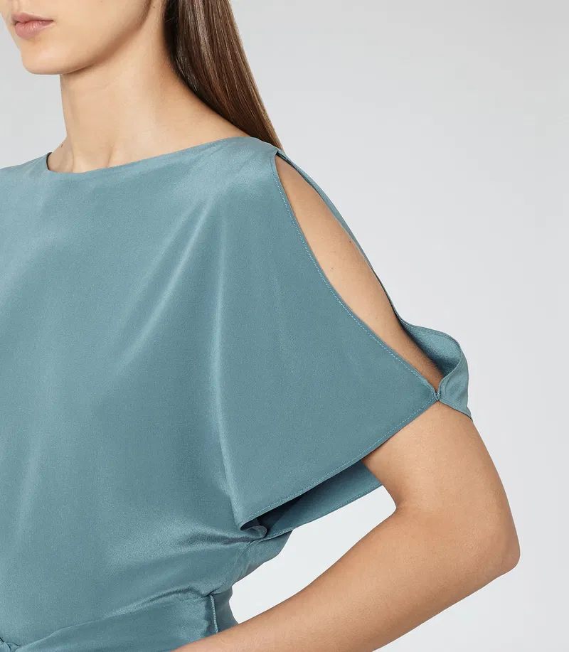 REISS Mira Cold-Shoulder Silk Dress- - photo 3