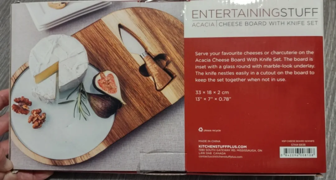 (NEW) Heccef Acacia Wood Cheese Board Set with Marble and Knife image indicator(9)