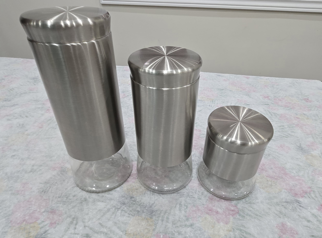 Set of 3 Stainless Steel and Glass Canisters