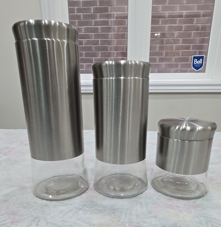 Set of 3 Stainless Steel and Glass Canisters - photo 2