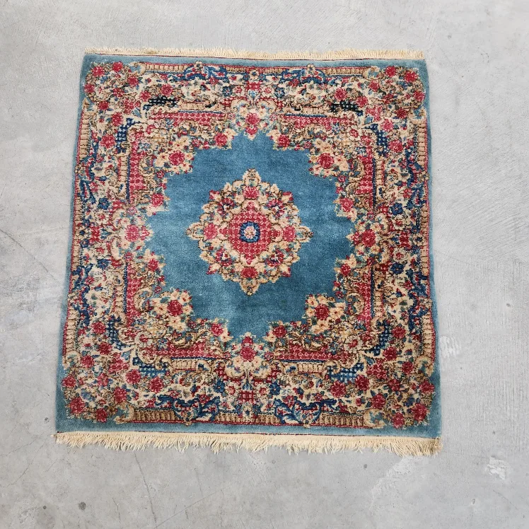 Vintage Teal and Red Square Rug image indicator(2)