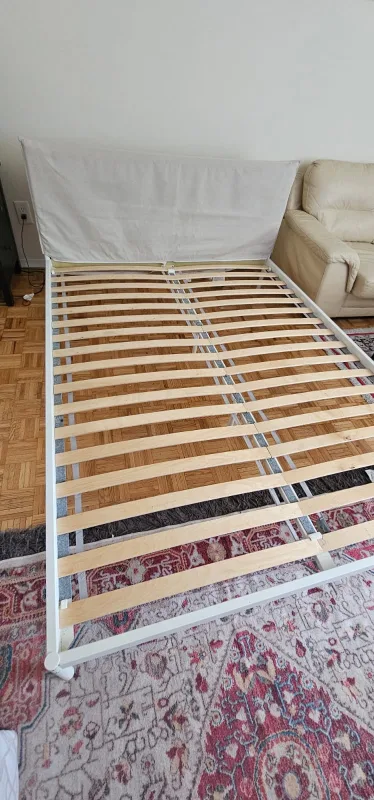 Queen Size White Metal Bed Frame with Slatted Base image indicator(4)