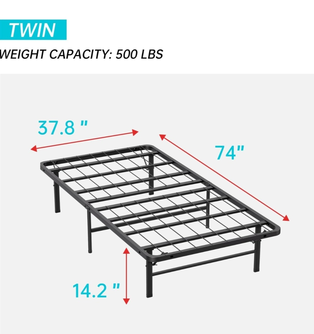 Twin Metal Bed Frame - 500lb Weight Capacity - photo 2