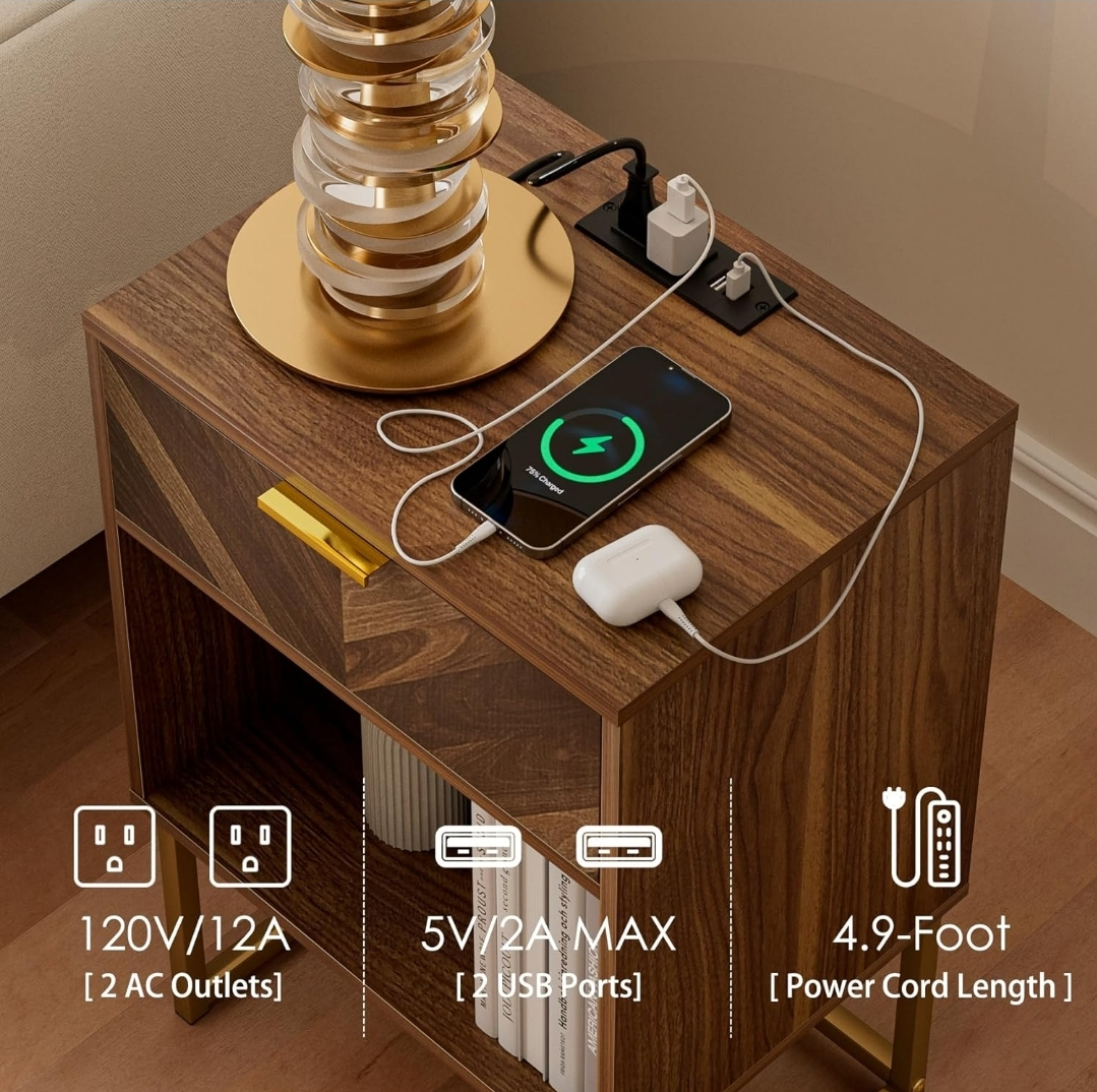 Modern Nightstand with Built-in Outlets and USB Ports - photo 3