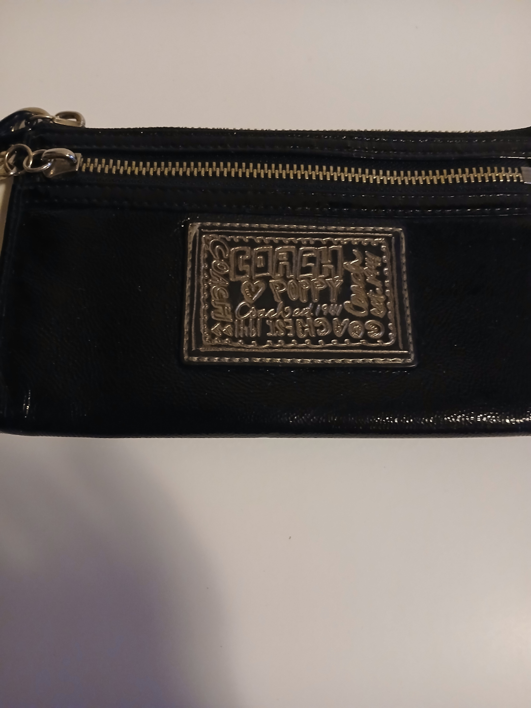 Coach Poppy Black Patent Leather Wristlet