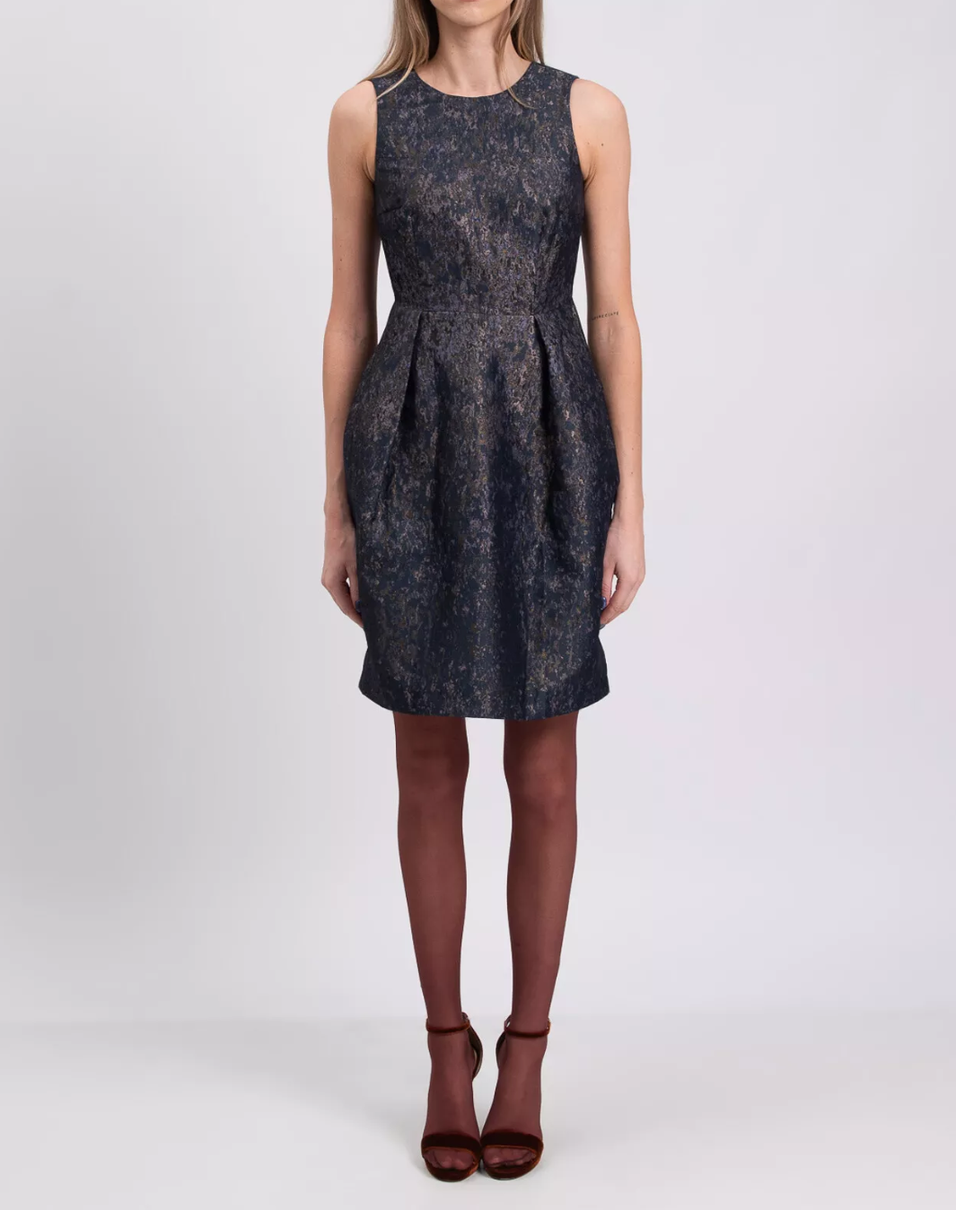 IRIS & INK Women's Blue Jacquard Sleeveless Mini Dress Size M