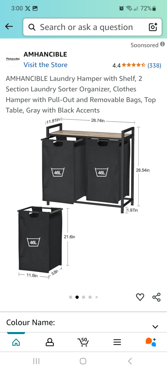 AMHANCIBLE 2-Section Laundry Sorter with Shelf - photo 3