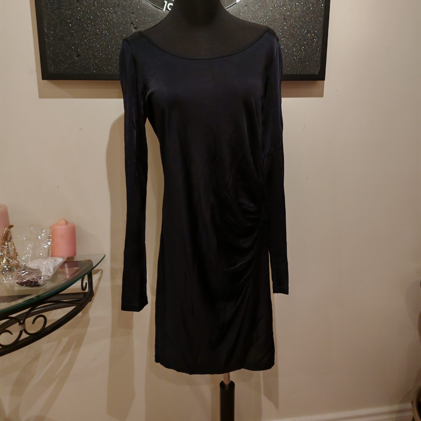 Club Monaco Black Ruched Long Sleeve Mini Dress Size 6 - photo 2