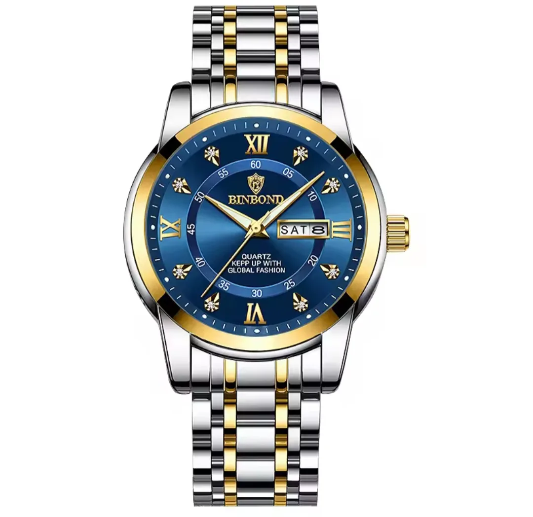 Men's Binbond Quartz Watch - Two-Tone Metal Band thumbnail