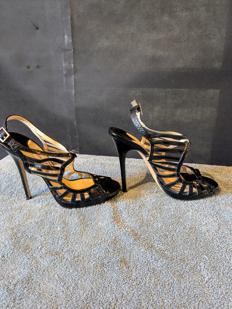 Jimmy Choo Black Patent Leather Cage Heels Size 40