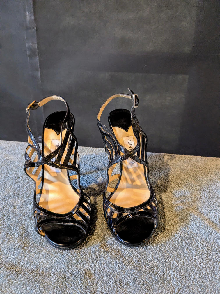 Jimmy Choo Black Patent Leather Cage Heels Size 40 - photo 2