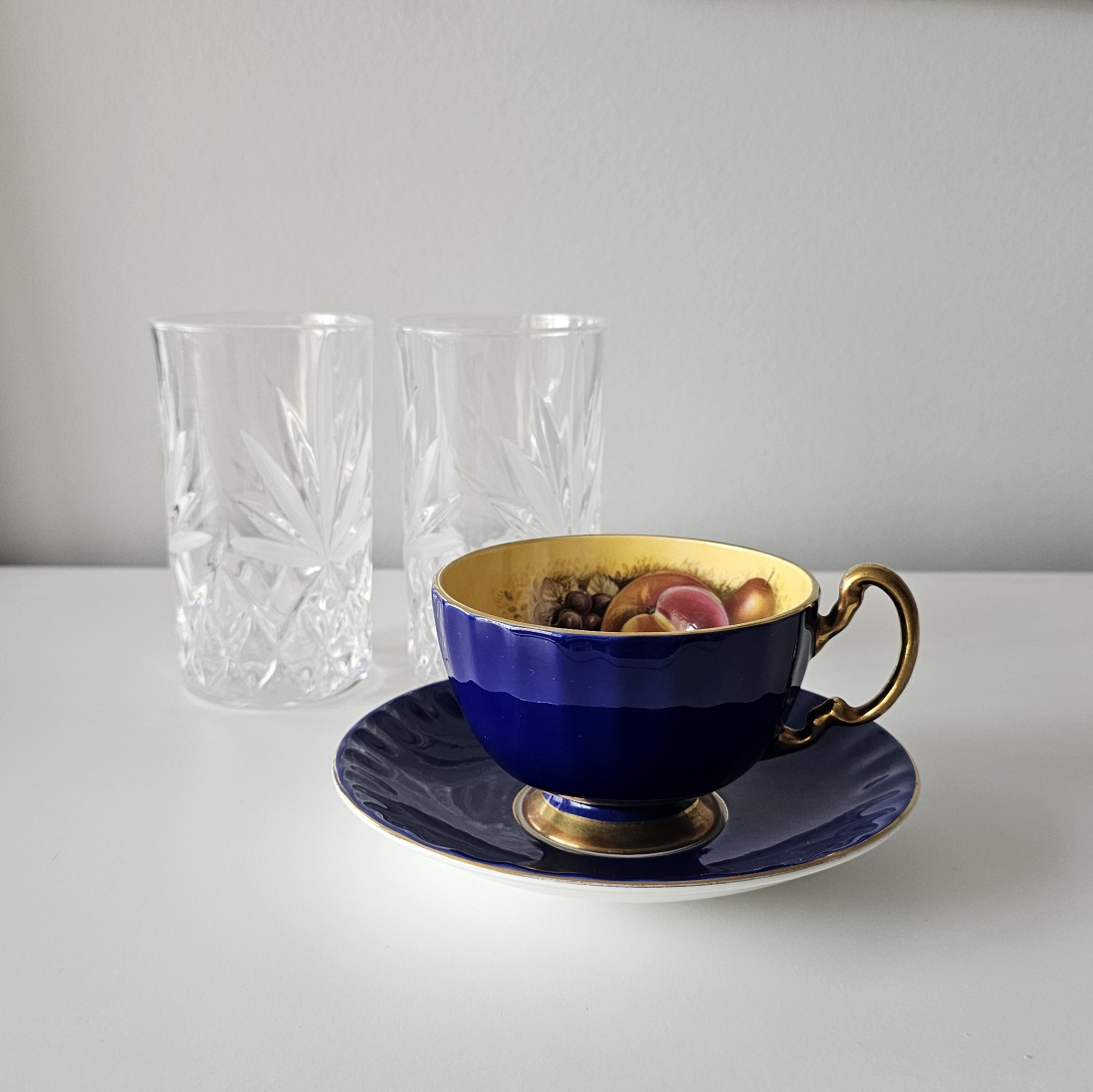 Aynsley Tea Cup & Saucer Cobalt Blue & Crystal cups - photo 2