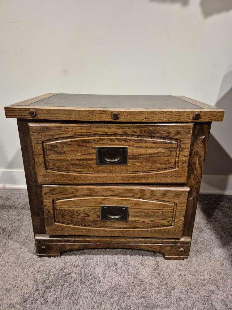 Vintage Wooden Two-Drawer Nightstand