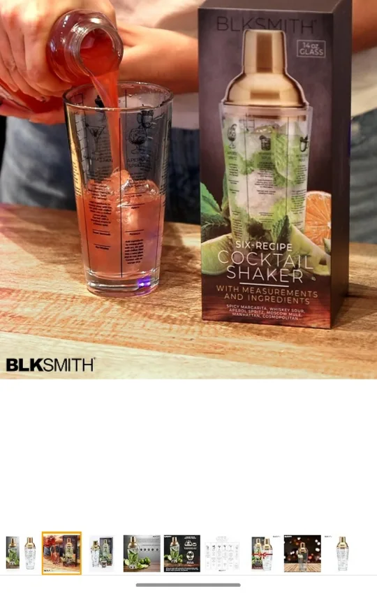 (NEW)BLKSMITH  Glass Cocktail Shaker with Gold Lid & Recipes image indicator(2)