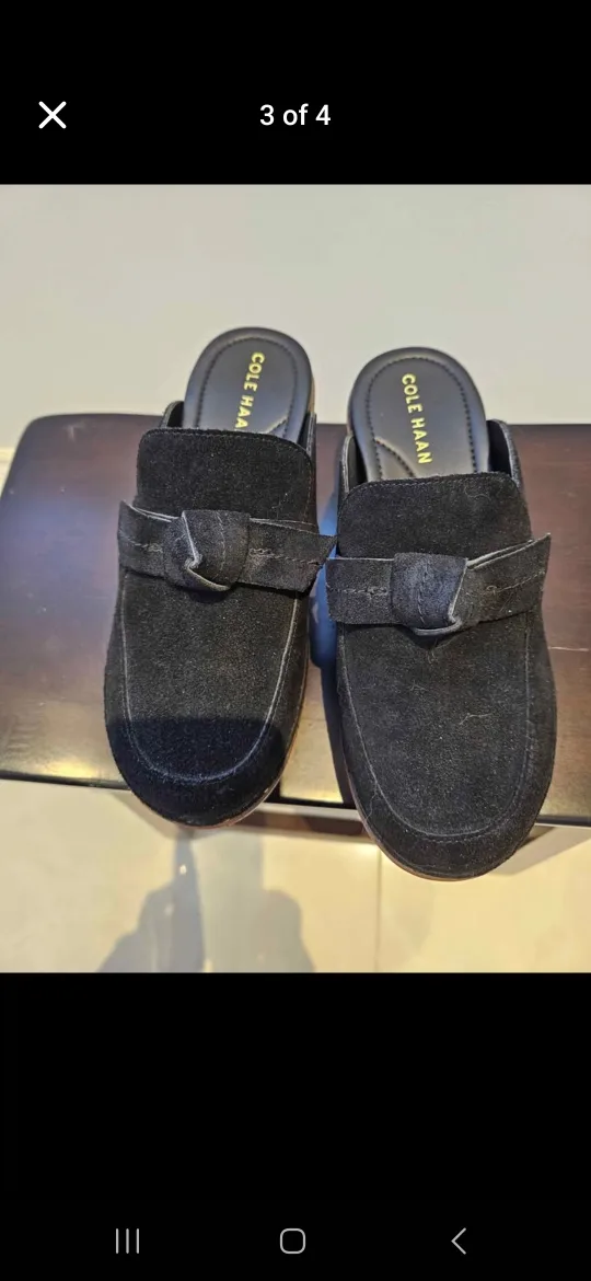 Cole Haan Black Suede Wedge Mules image indicator(2)