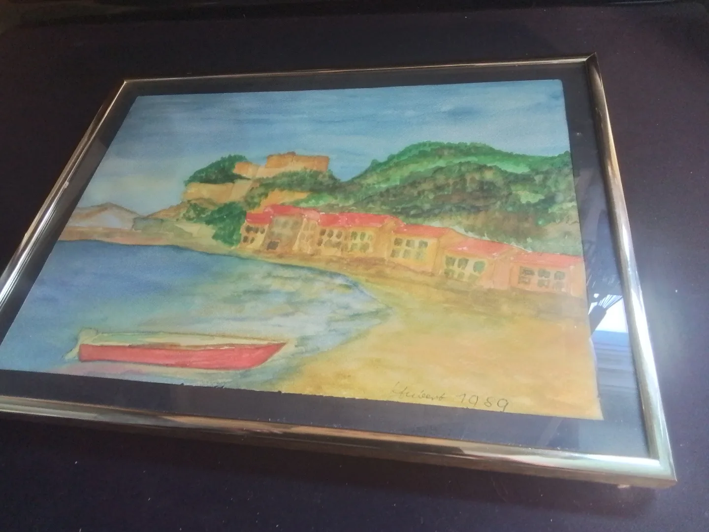 Framed Watercolor Painting of Coastal Village image indicator(2)