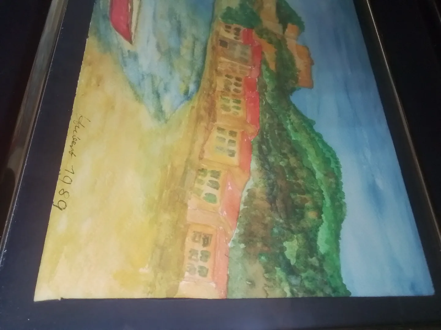 Framed Watercolor Painting of Coastal Village image indicator(5)