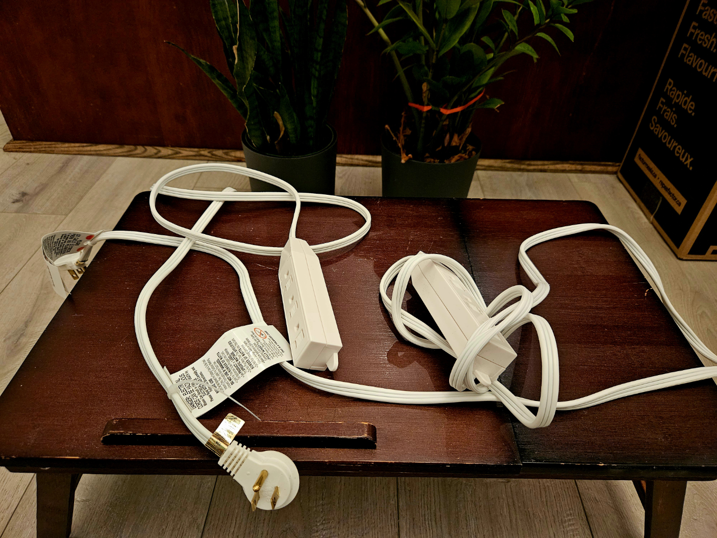Three White 3 Outlet Surge Protector Power Strip Extension Cord