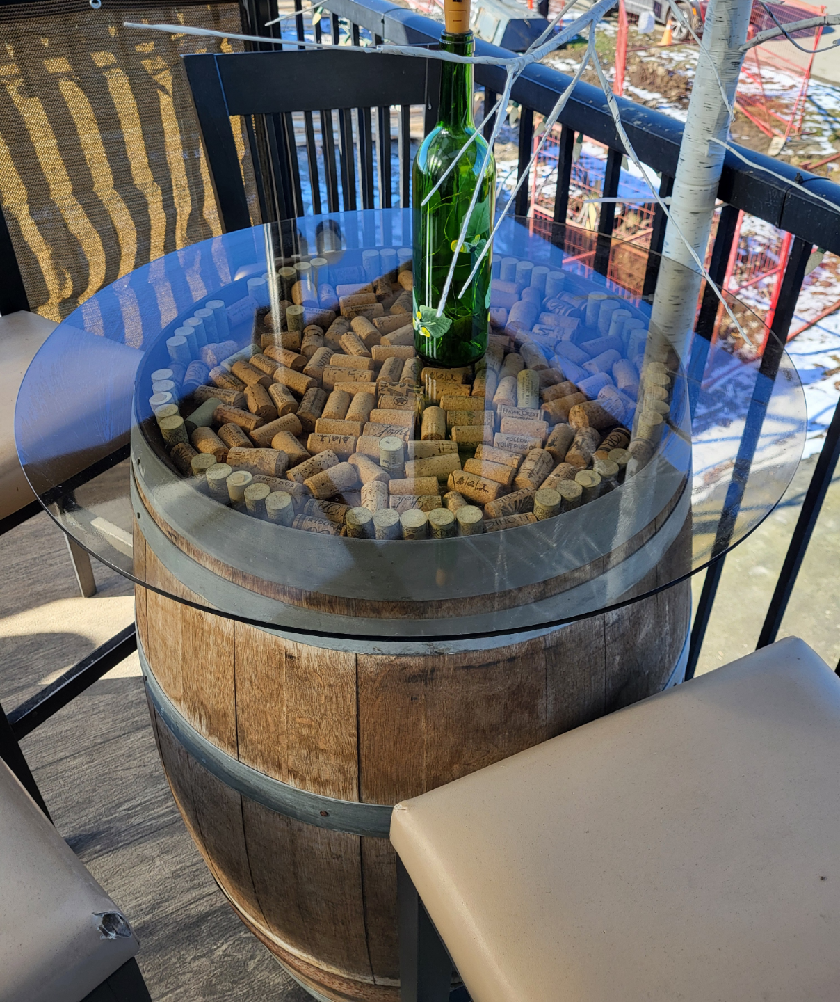 Wine Barrel Patio Set - 4 Stools & Glass Top Table - photo 4