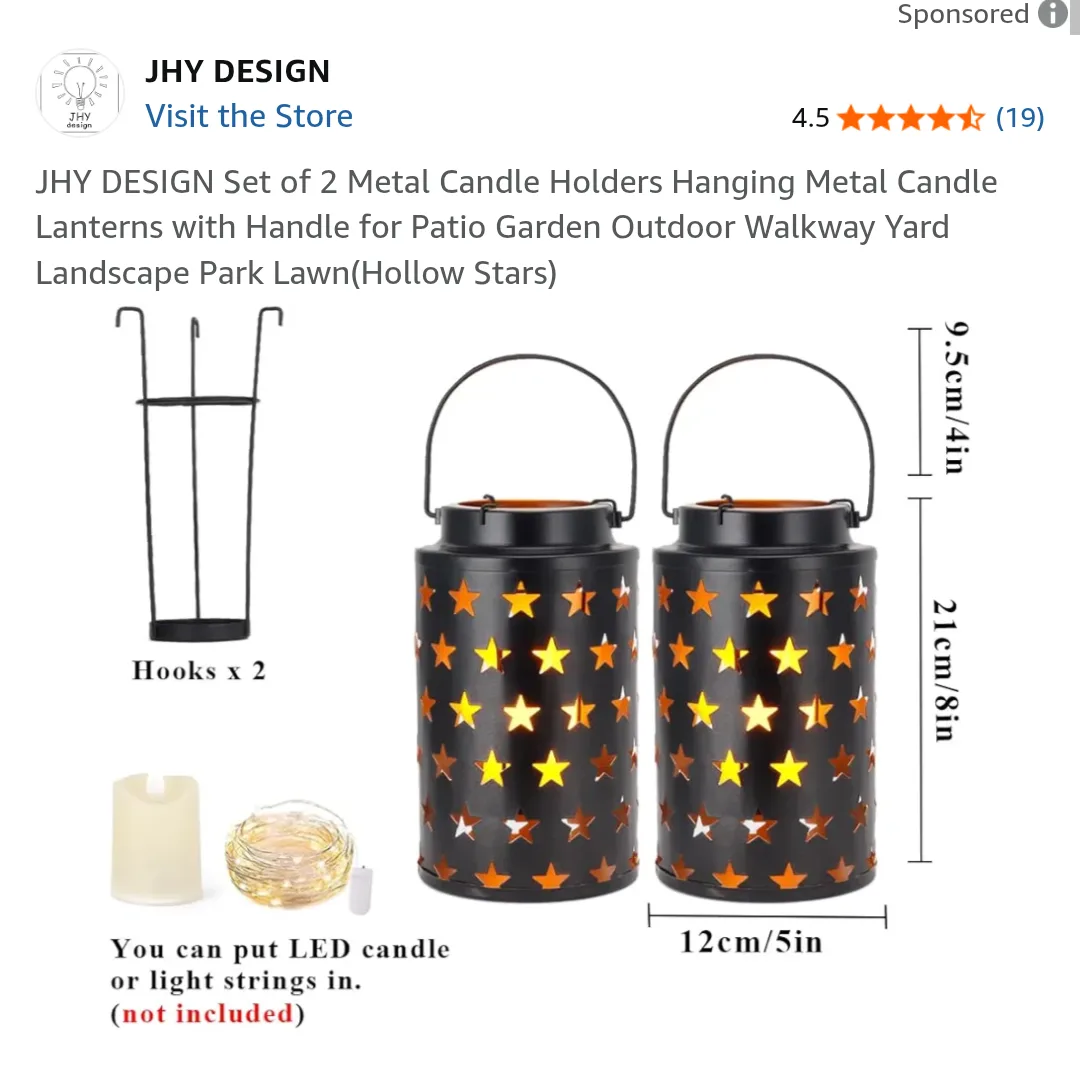 JHY DESIGN Set of 2 Metal Star Candle Lanterns image indicator(2)
