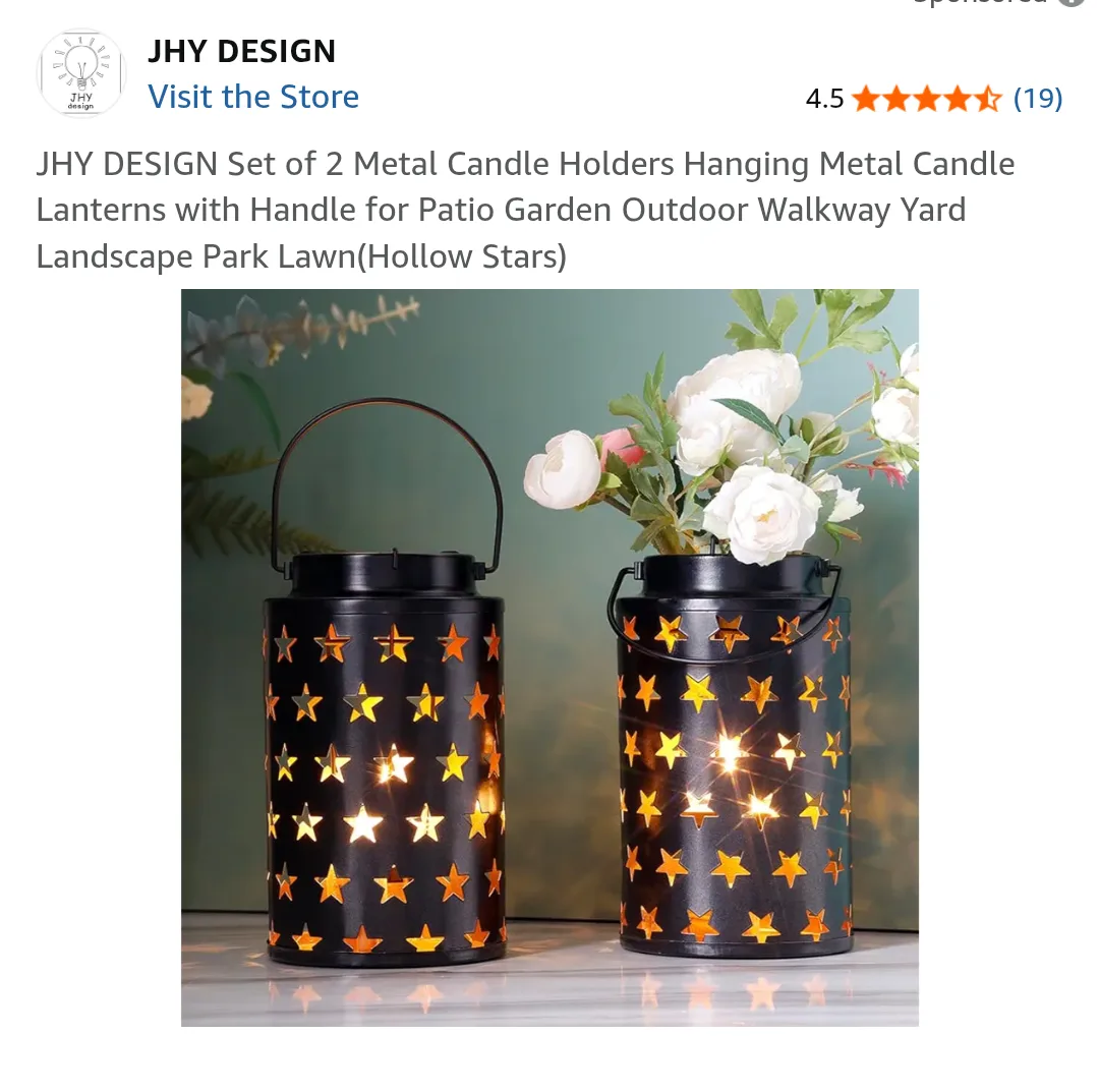 JHY DESIGN Set of 2 Metal Star Candle Lanterns image indicator(4)