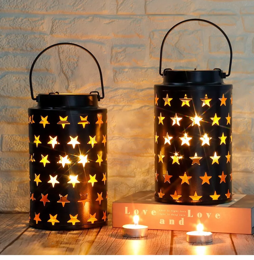 JHY DESIGN Set of 2 Metal Star Candle Lanterns image indicator(5)