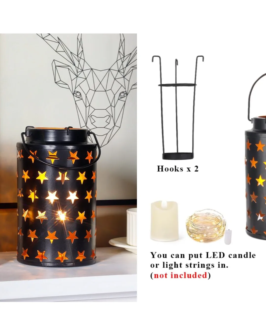 JHY DESIGN Set of 2 Metal Star Candle Lanterns image indicator(6)