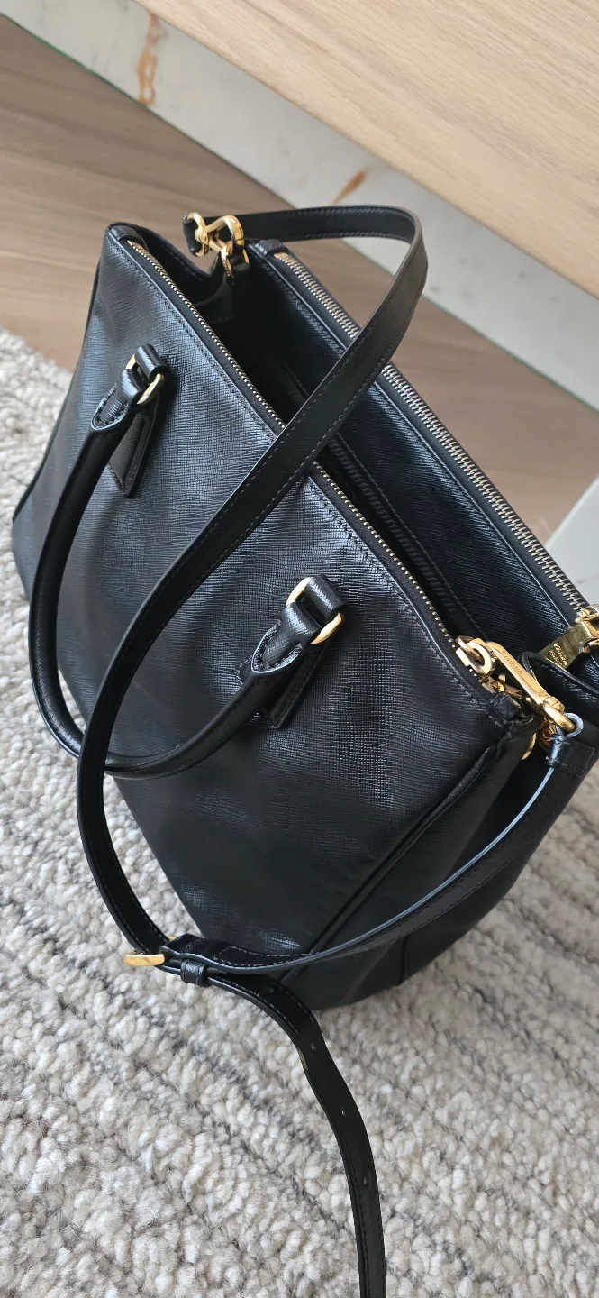 Prada Black Saffiano Lux Leather Small Double Zip Tote Bag image indicator(3)