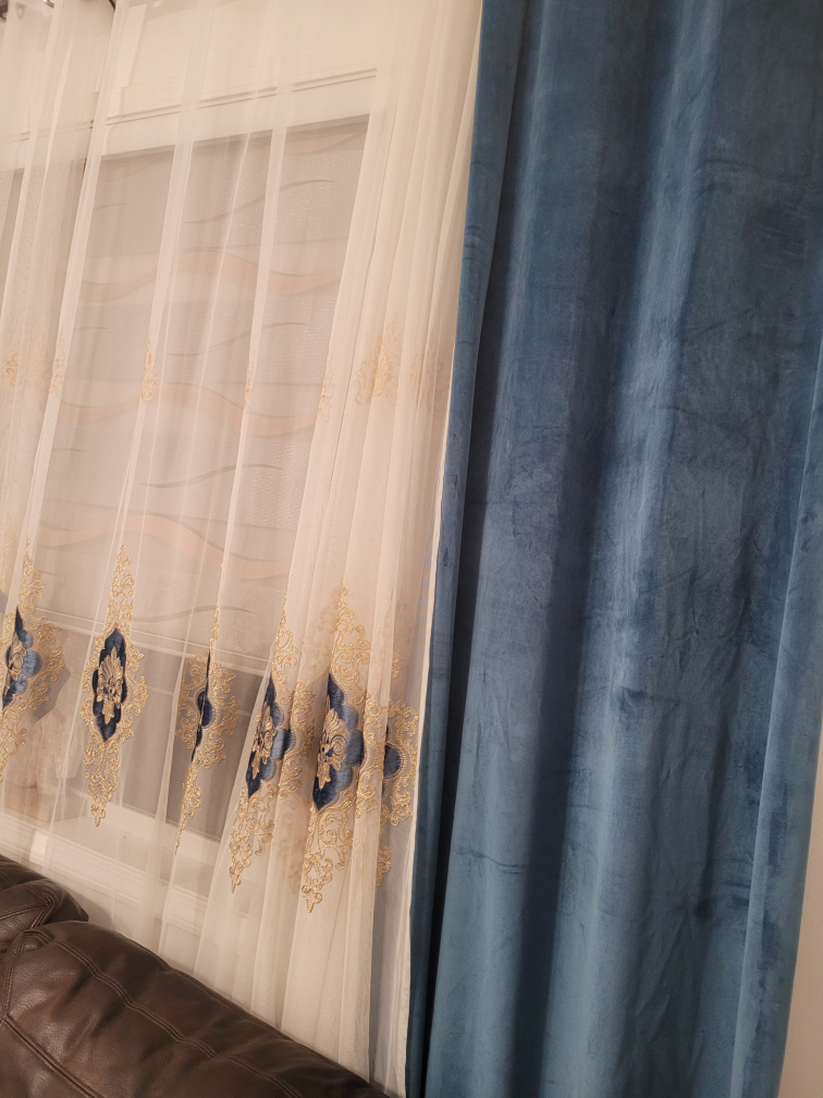Elegant Sheer & Velvet Curtains - Blue & Gold - photo 2
