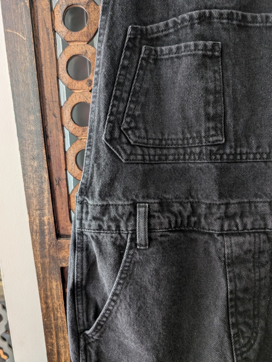 Topshop Black Denim Overall Shorts image indicator(5)