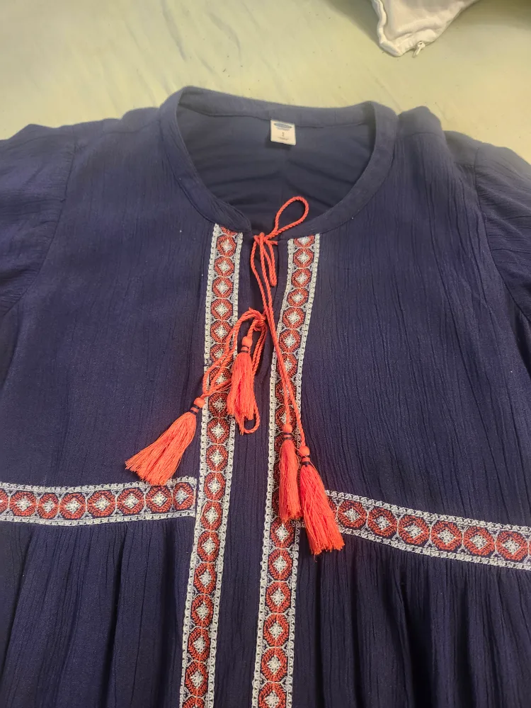 Old Navy embroidered navy blue dress, size small image indicator(2)