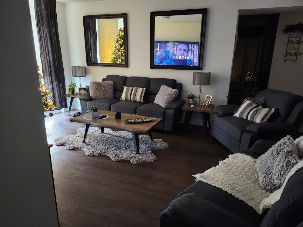 Dark Grey Fabric Sofa Set & Live Edge Coffee Table image indicator(2)