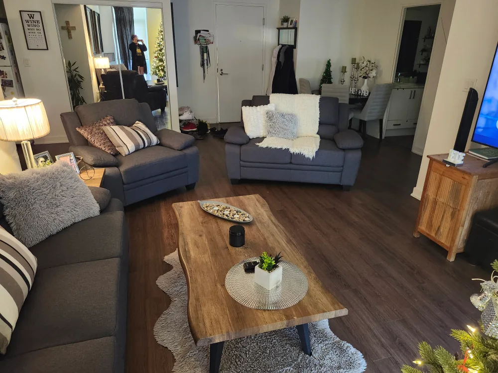 Dark Grey Fabric Sofa Set & Live Edge Coffee Table image indicator(4)