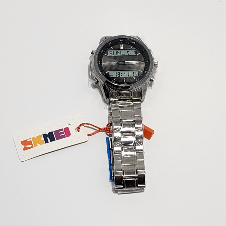 Men's Analog-Digital Dual Display Stainless Steel Watch