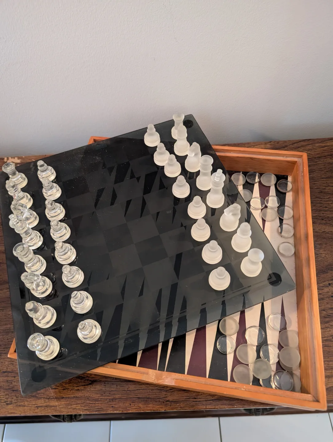 Vintage Glass Chess and Backgammon Set thumbnail