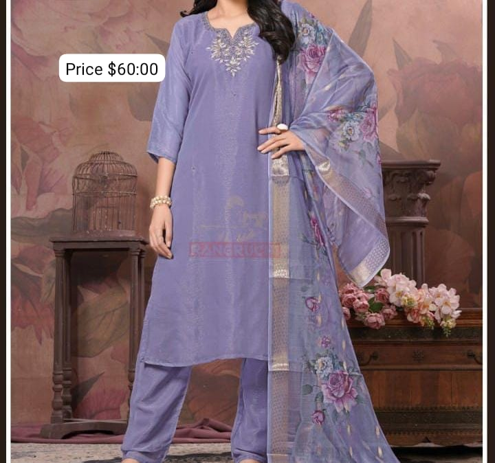 Lavender embroidered salwar kameez with floral dupatta