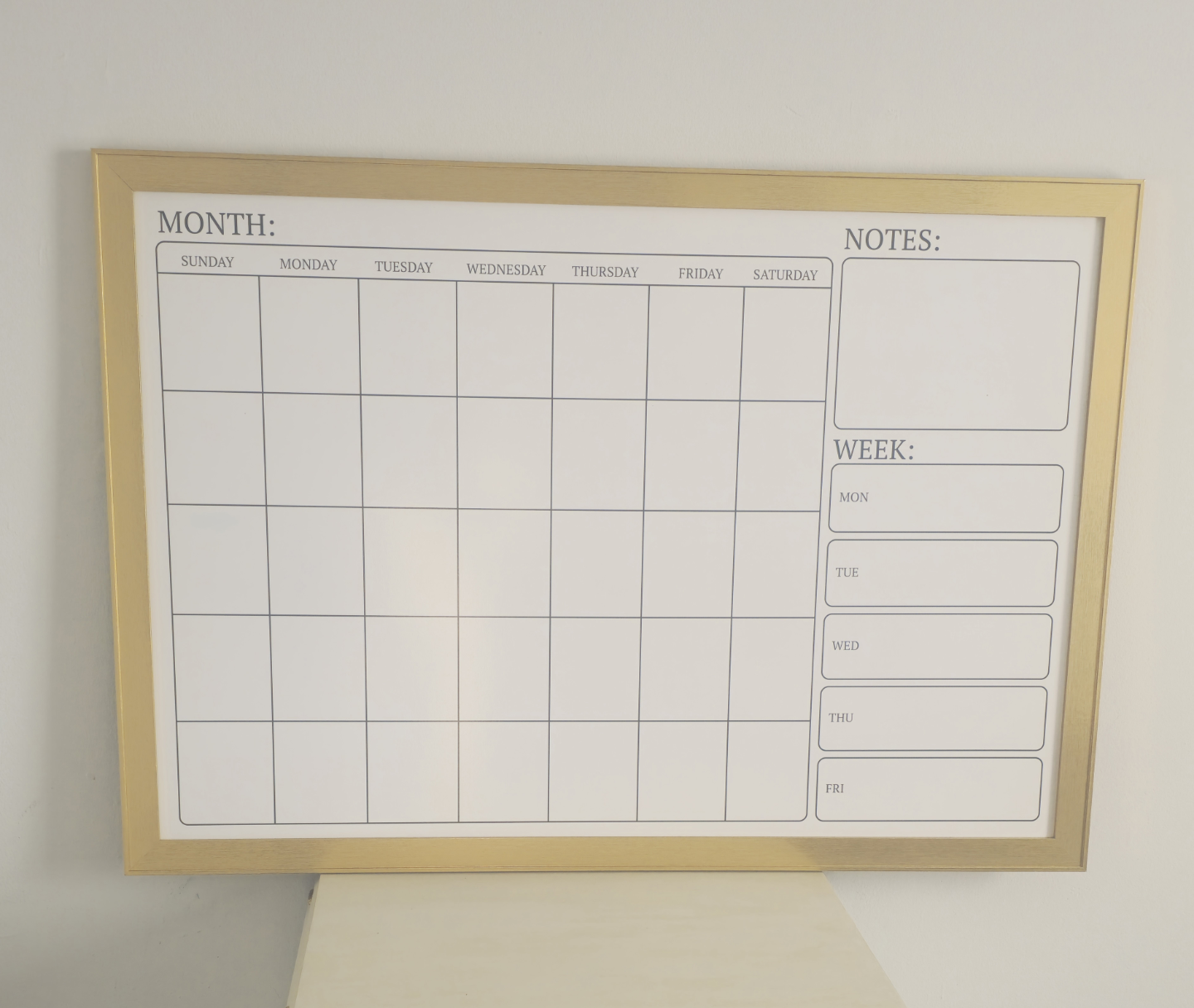 Gold Frame Dry Erase Monthly Calendar Board with Accessories