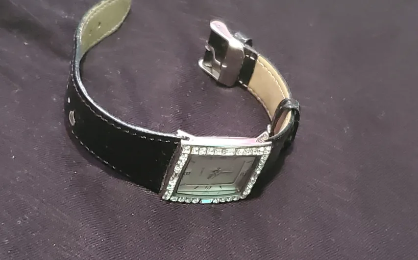 Women's Hudson Quartz Watch with Rhinestone Bezel - Black/Silver image indicator(2)