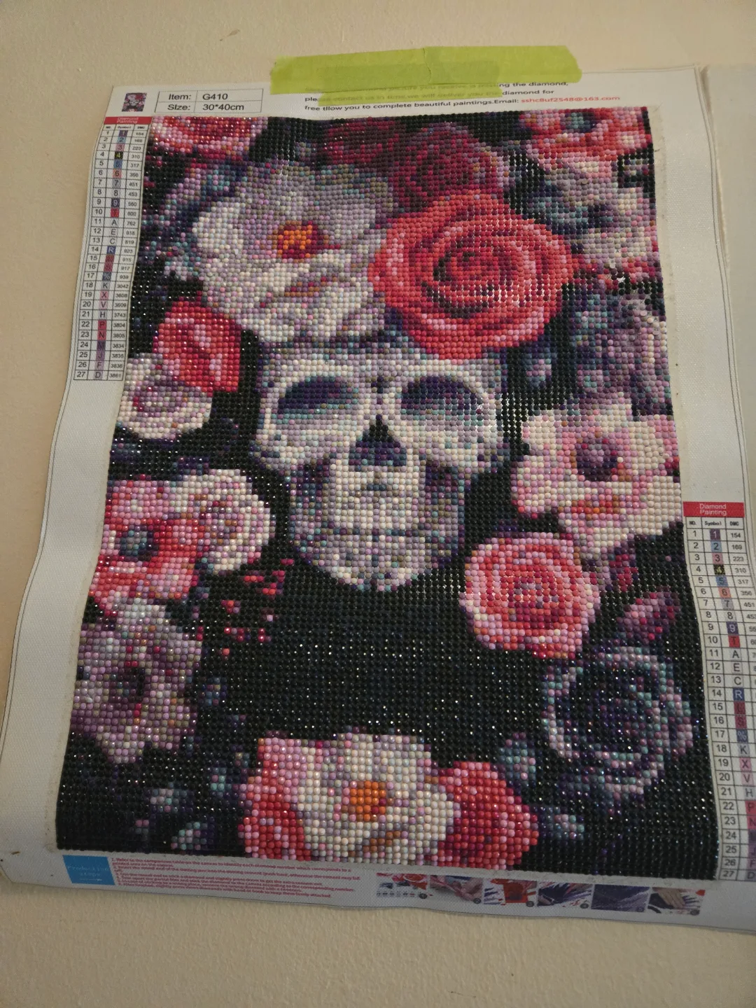 30x40cm Diamond Painting Kit - Sugar Skull with Flowers thumbnail
