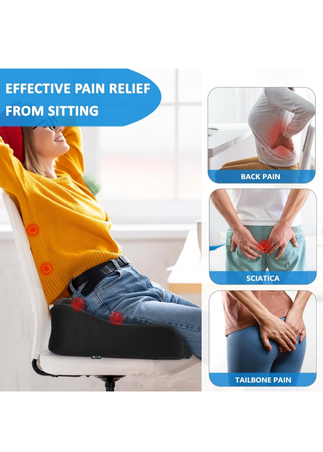 Ergonomic Memory Foam Seat Cushion with Washable Cover - photo 3