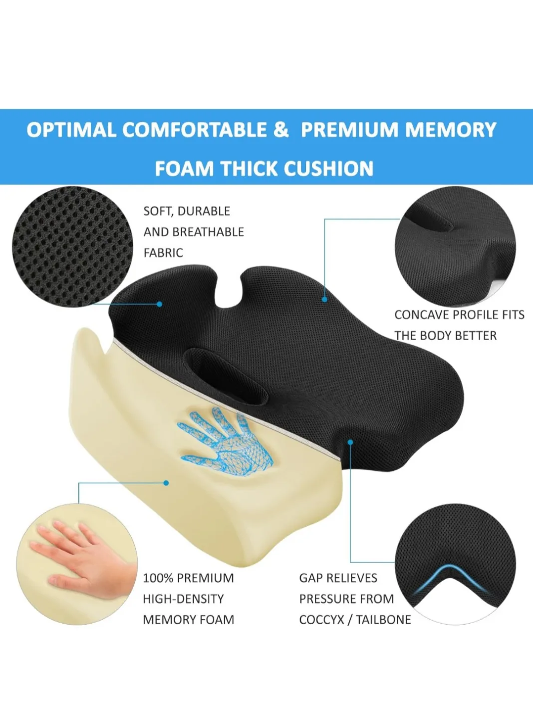 Ergonomic Memory Foam Seat Cushion with Washable Cover image indicator(7)