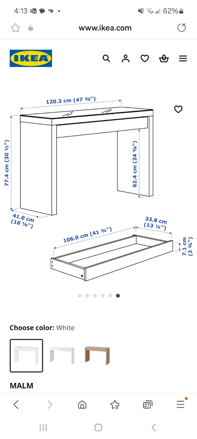 IKEA MALM White Dressing Table WITH GLASS TOP image indicator(3)
