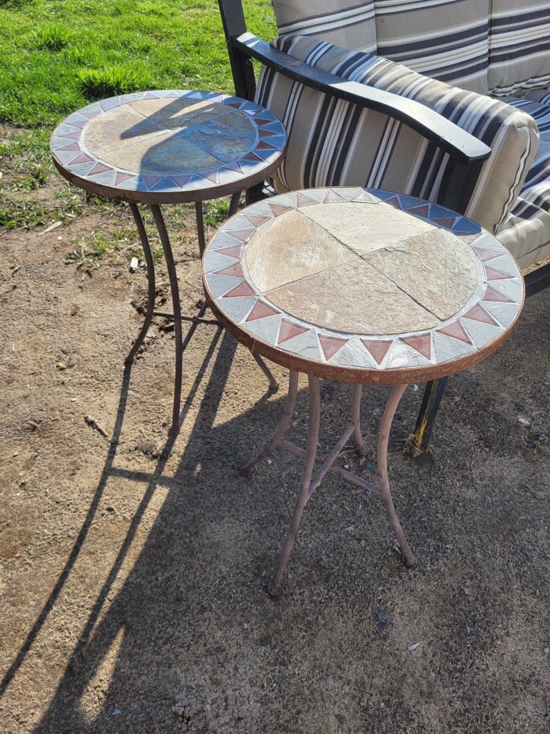 Pair of Stone Top Patio Tables