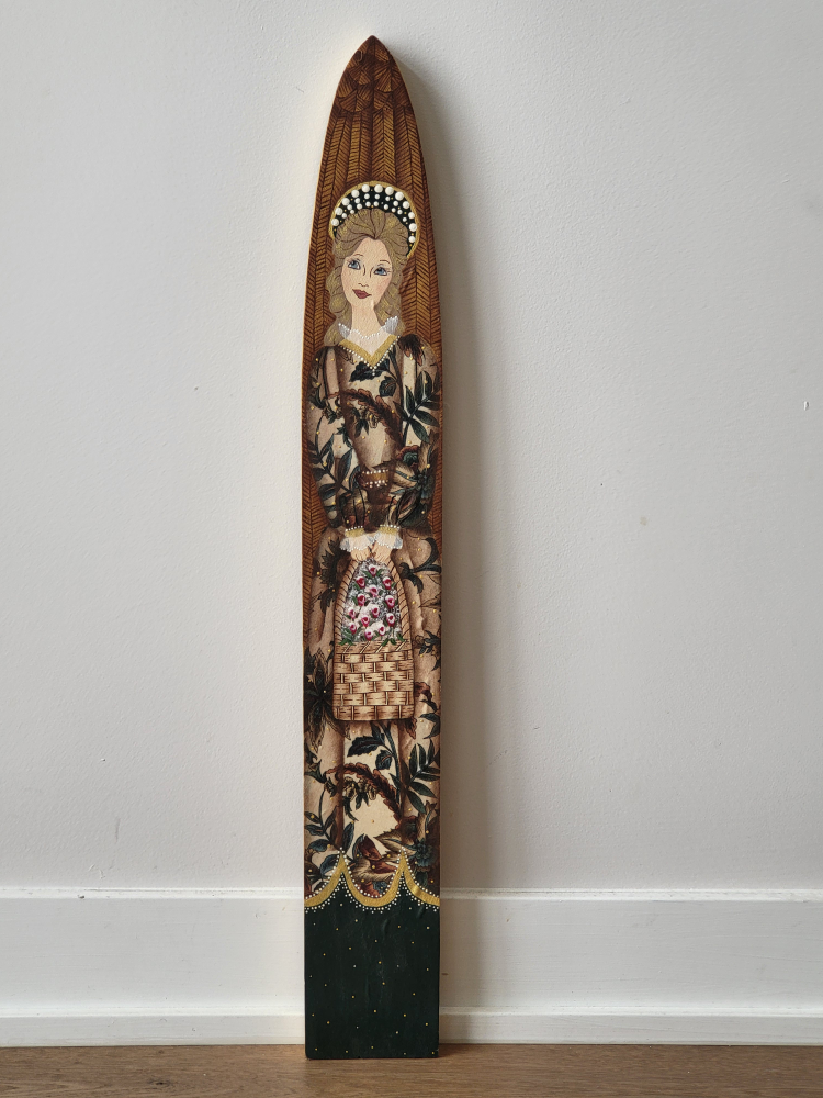 Hand-painted Wooden Wall Hanging Featuring a Woman with Flowers