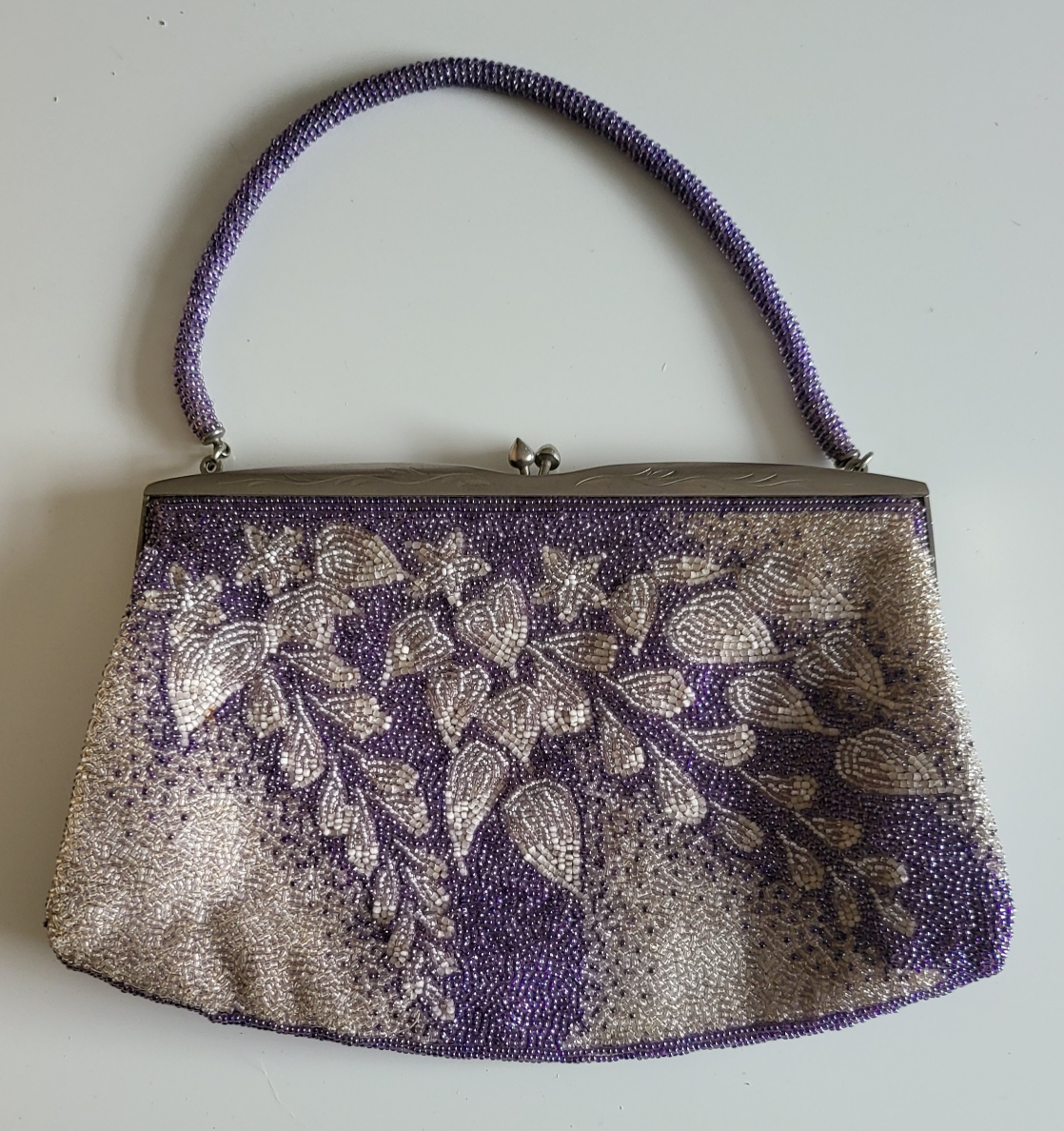 Vintage Beaded Evening Bag - Purple and Silver