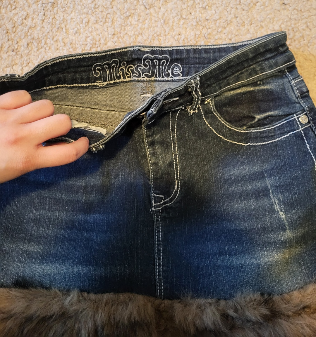 Y2K Miss Me Denim Mini Skirt with Faux Fur Trim - photo 2